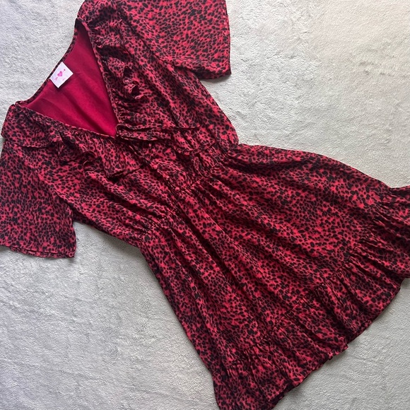 Buddy Love Dresses & Skirts - Buddy Love Trixie Heat Ruffle Animal Print Button Blouson Mini Dress Red Black